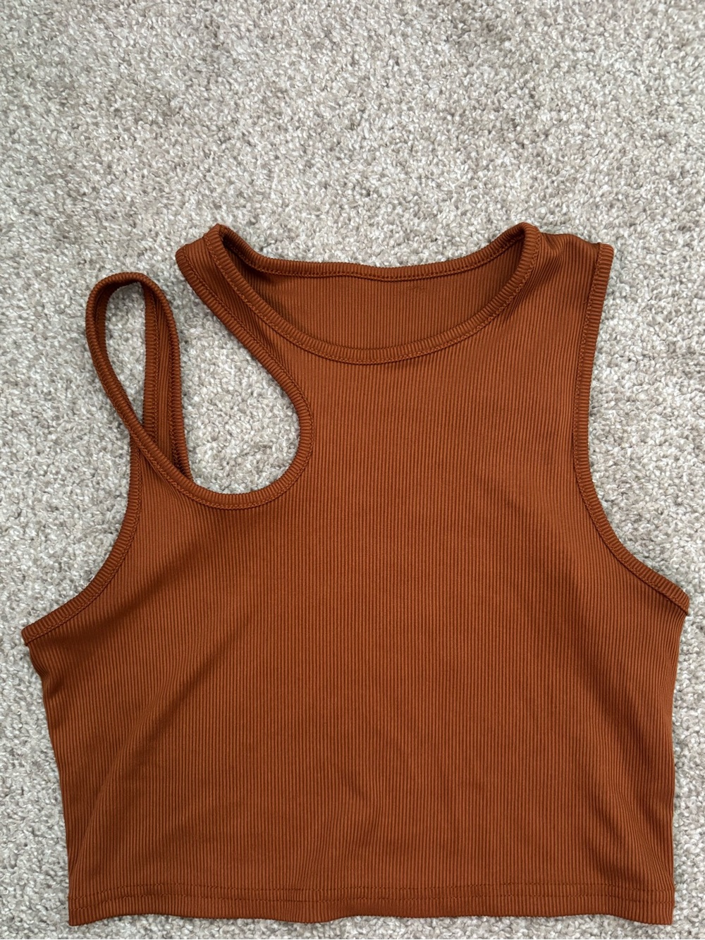 SHEIN Rust Ribbed Asymmetric-Strap Crop Top